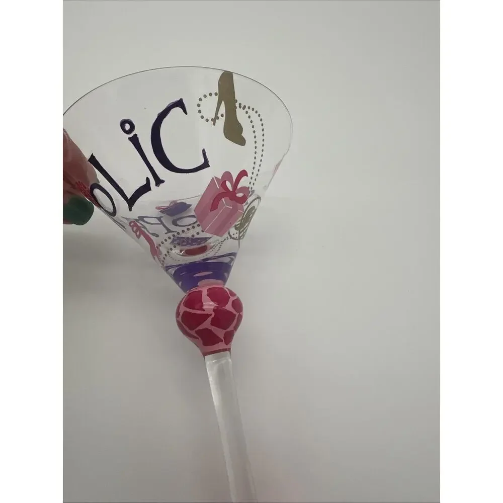 Martini Glass Shopaholic Art Deco Hand Painted Cheetah Print